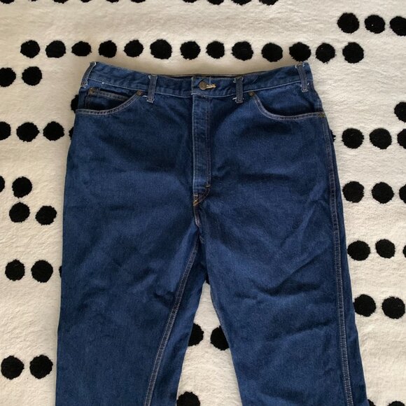 Vintage 80s 90s Lee Jeans Blue Straight Leg Workwear Western Dark Wash Denim - Picture 3 of 14